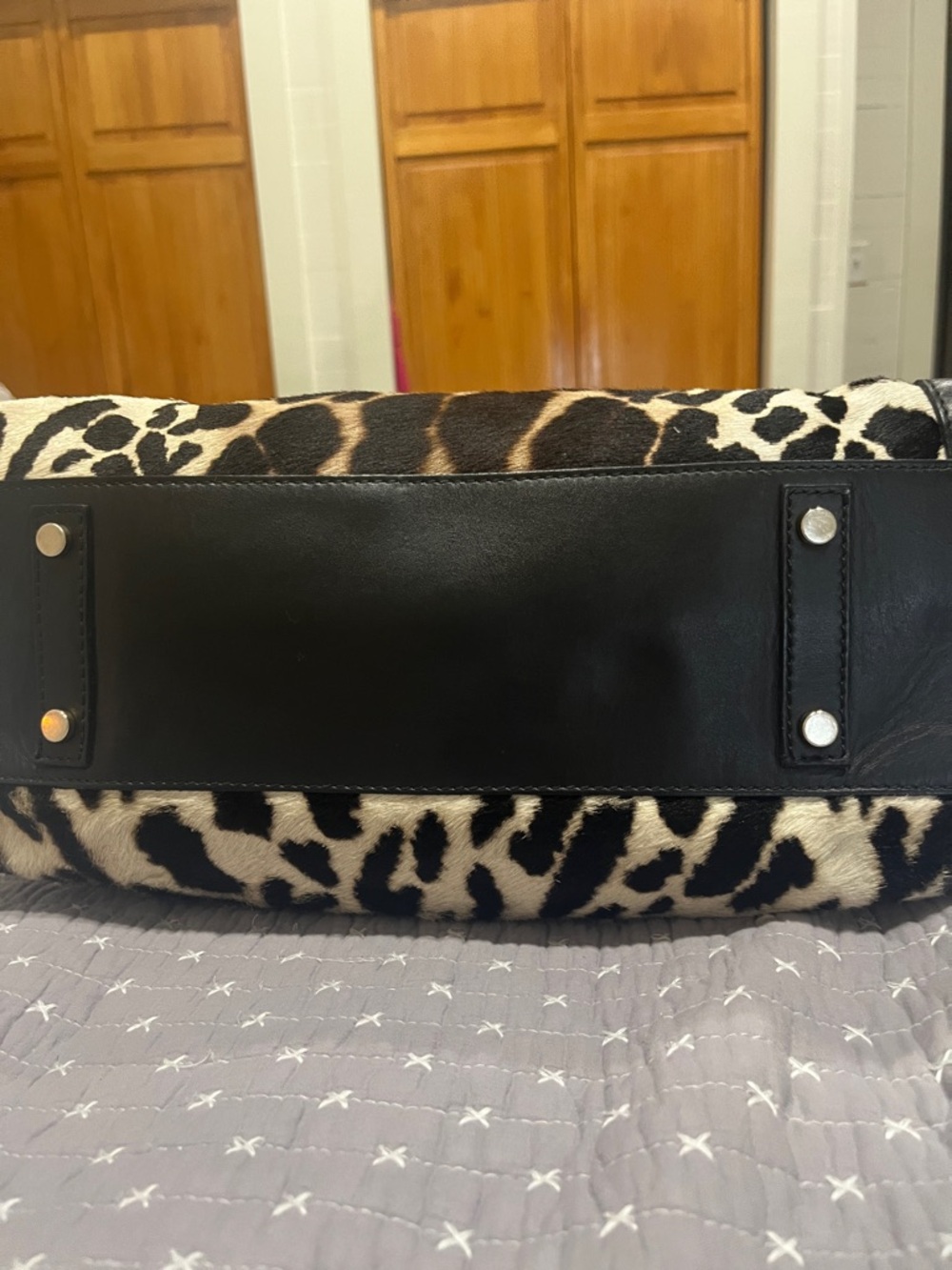 Cavalcanti Structured Leather Leopard Calf Hair Satchel - Picture 6 of 11